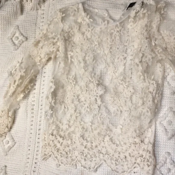Love Letter Sheer Lace Ivory White Layering Top Blouse Size Small - Picture 2 of 9